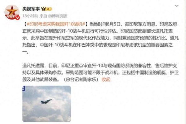 嘉正网 央视证实！印尼真打算采购歼-10，054A、052D和075也在考虑范围？